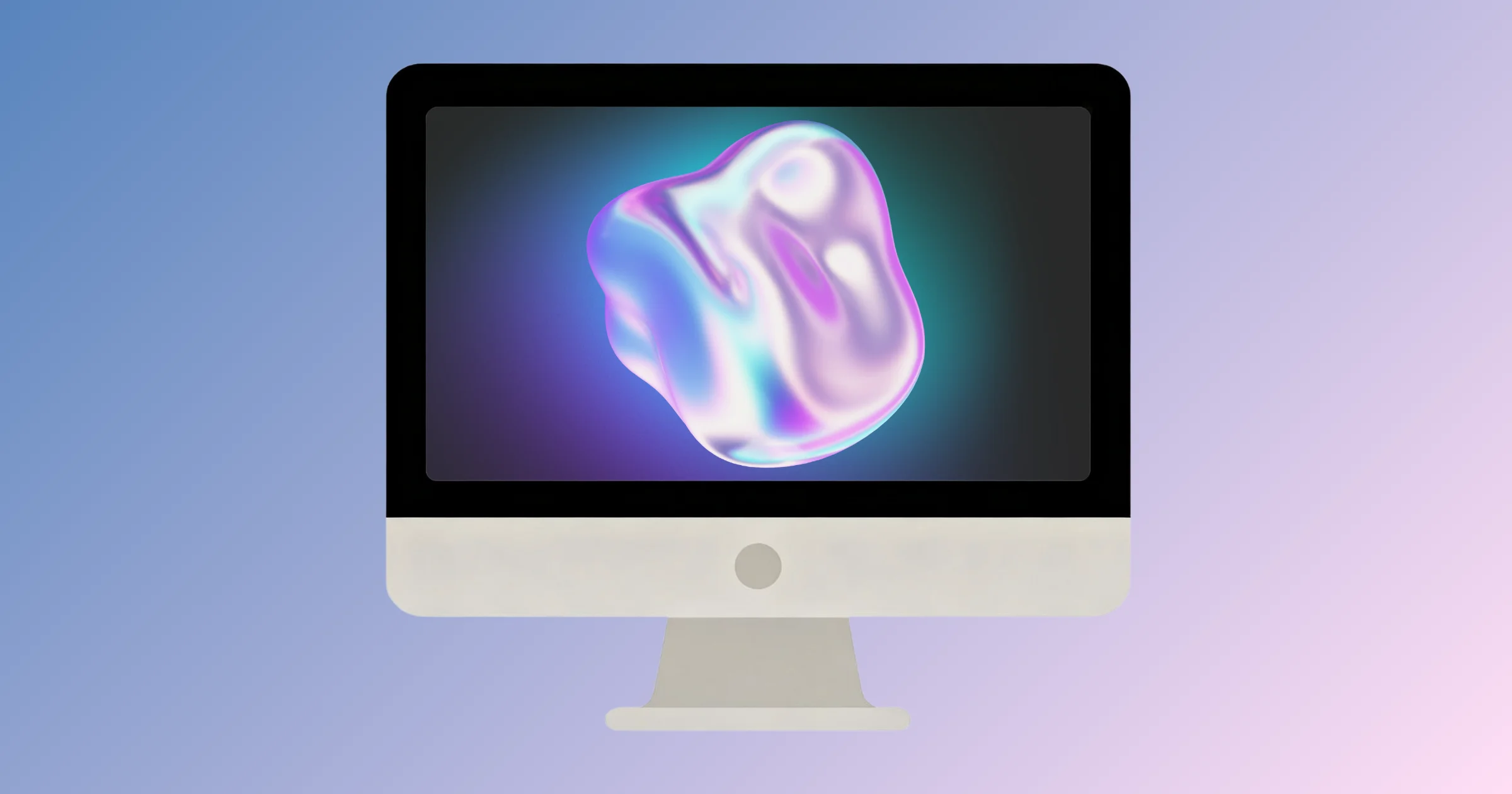 Abstract colorful AI shape displayed on a desktop computer screen