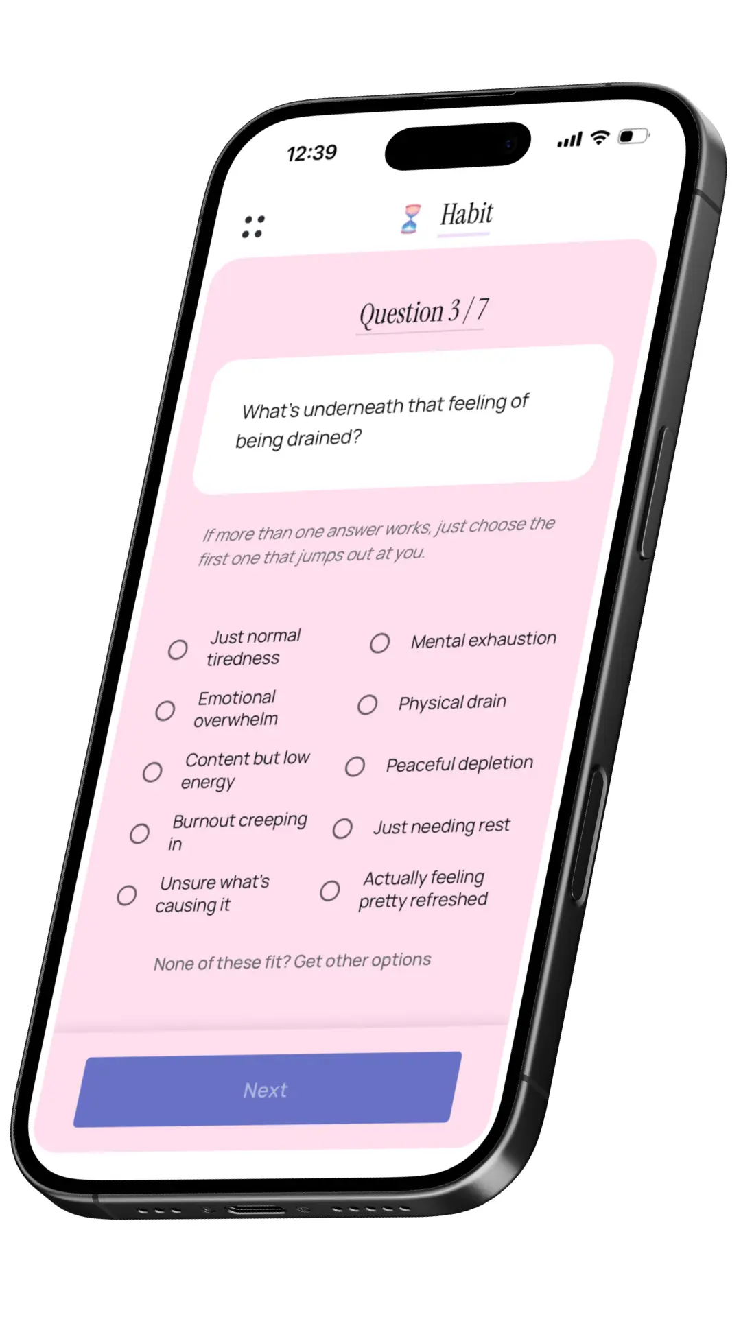 Habit question-based journaling interface